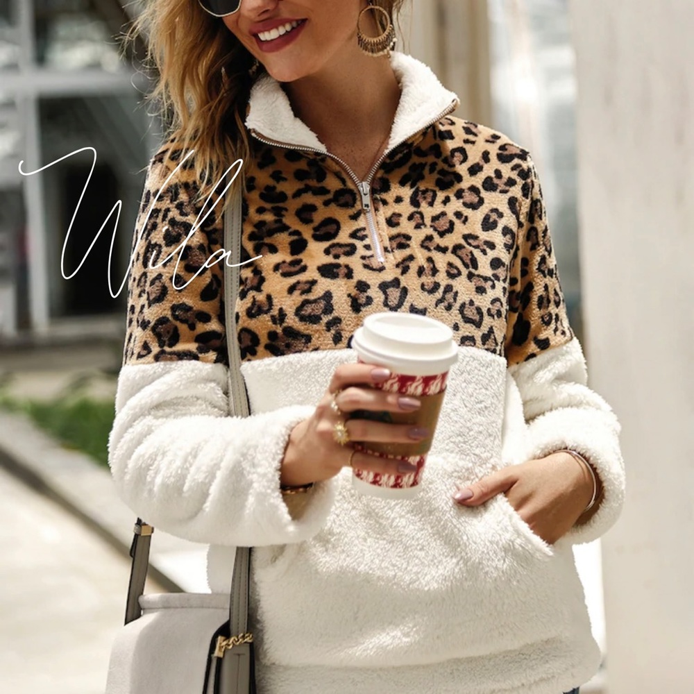 Leopard print half zip sweatshirt teddy 809348 - Picture 3 of 6